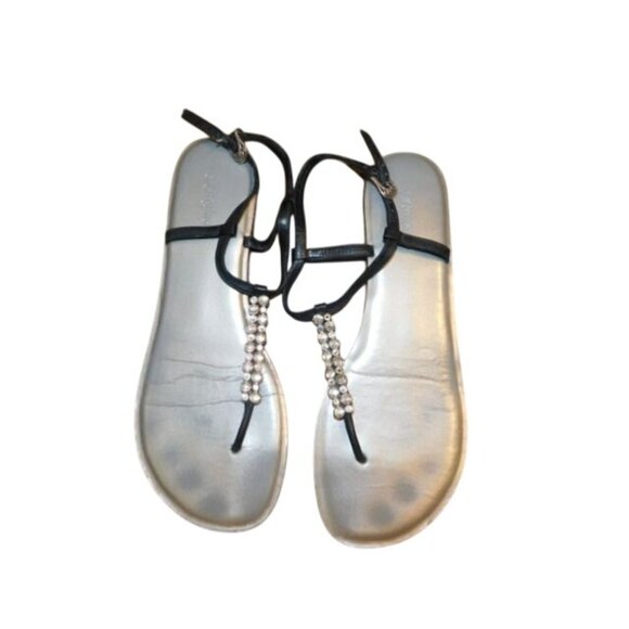 Brighton Size 10M Oracle Black Bling Flat Strappy Leather Sandals - Picture 1 of 4